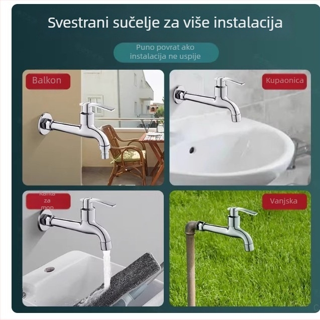 Slavina za servisnu drez, kromirana, djelomično bakrena, spiralno otvaranje, keramički disk ventil, spoj s jednim priključkom