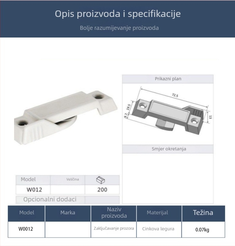 Brava prozora W012, cinkova legura, Luan ming, za vrata i prozore, moderni stil