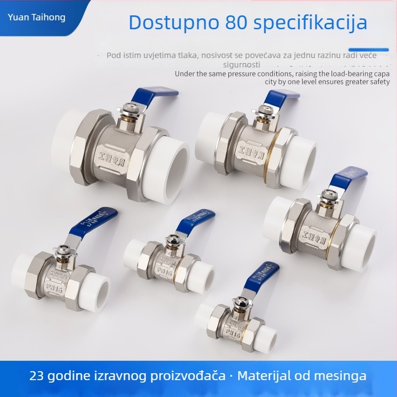 Kuglični ventil od mesinga PPR, dvostruka glava spoja, čvrsta konstrukcija, ručno upravljanje, za toplu i hladnu vodu, industrijska klasa, PPR25 mesing brzo otvaranje, PPR32 dvostruka glava, PPR20 dvostruko zavarivanje