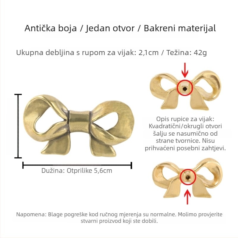 Drška za vrata ormarića, bakar, lijevano, površinska montaža, model TBS005