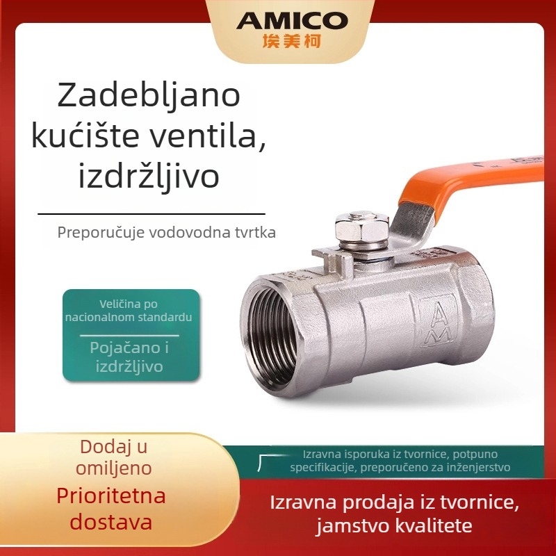Amico 8255 Kuglni ventil od nehrđajućeg čelika 304, jednodjelno tijelo, unutarnji navoji, -20°C do 150°C, 40 kg
