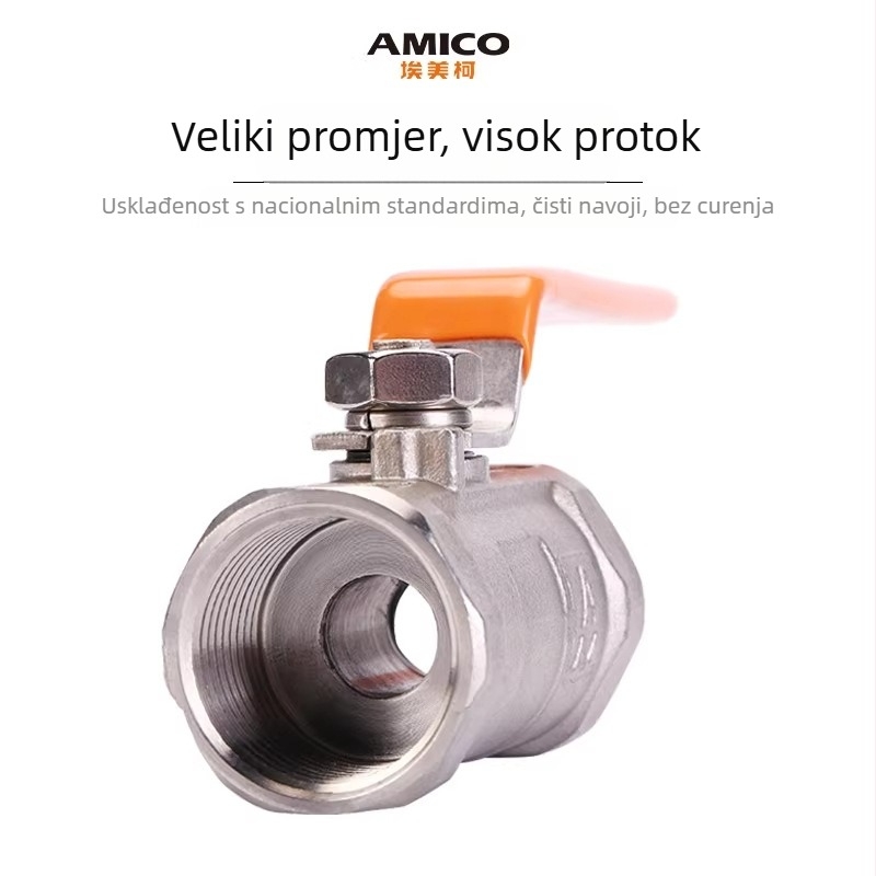 Amico 8255 Kuglni ventil od nehrđajućeg čelika 304, jednodjelno tijelo, unutarnji navoji, -20°C do 150°C, 40 kg