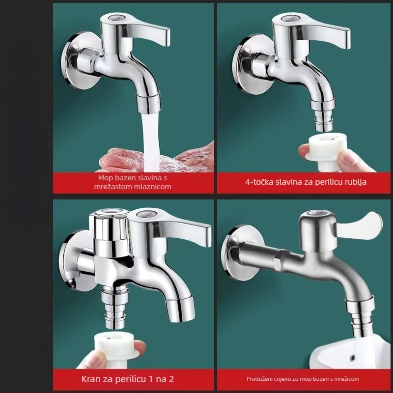 Kran za perilicu rublja za kućnu upotrebu, ugrađen u zid, bakarno legura, keramički disk ventil, samo hladna voda, elektroplatirani završni sloj