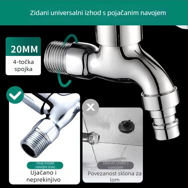 Kran za perilicu rublja za kućnu upotrebu, ugrađen u zid, bakarno legura, keramički disk ventil, samo hladna voda, elektroplatirani završni sloj
