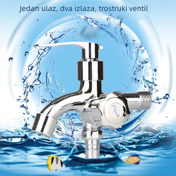 Kran za perilicu rublja, troputni, tijelo od cinkovog legura, keramički ventil, 0–90°C, priključci 15 mm
