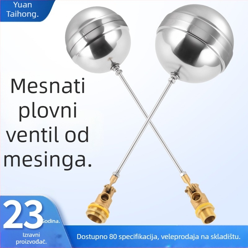 Plutajući kuglični ventil s bakrenim tijelom i kuglom od 304 nehrđajućeg čelika, navoji, za vodne spremnike