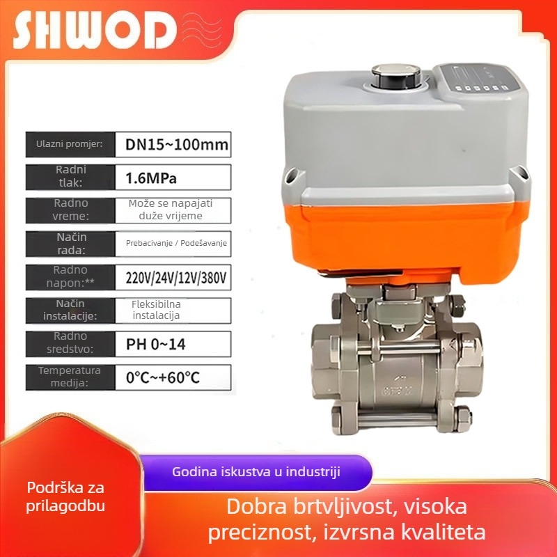 Električni navojni kuglasti ventil, trodijelna konstrukcija, za vodu