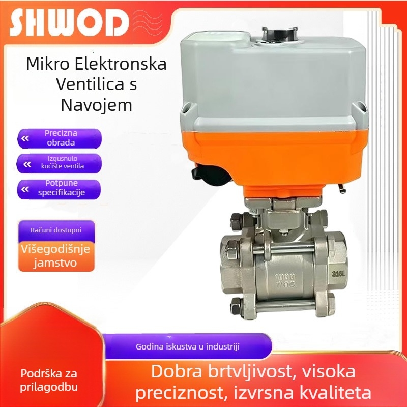Električni navojni kuglasti ventil, trodijelna konstrukcija, za vodu