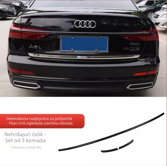 Body sticker za Audi A6L 19-25 - nehrđajući čelik i ABS, ljepilo za ugradnju, dekorativni pojas stražnjeg praga i zaštita stakla prtljažnika