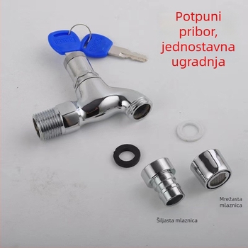 Zaključavajući kućni vodovod s brzim otvaranjem, jedno hladno jezgro ventila, ugrađen u zid, 1/2" ulaz, za perilicu ili umivaonik, uz ključ