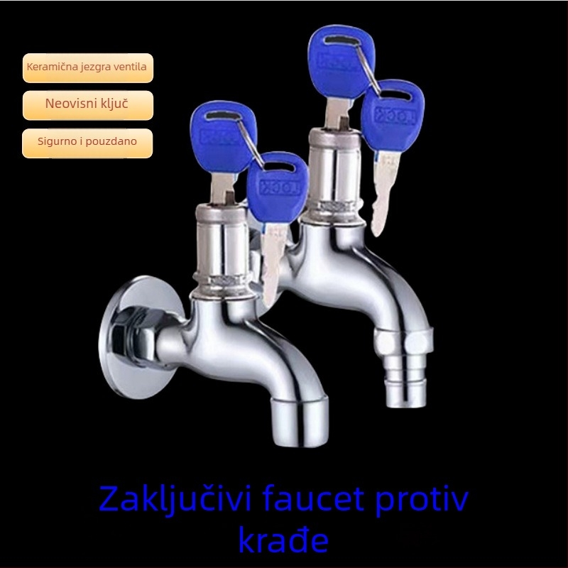 Zaključavajući kućni vodovod s brzim otvaranjem, jedno hladno jezgro ventila, ugrađen u zid, 1/2" ulaz, za perilicu ili umivaonik, uz ključ