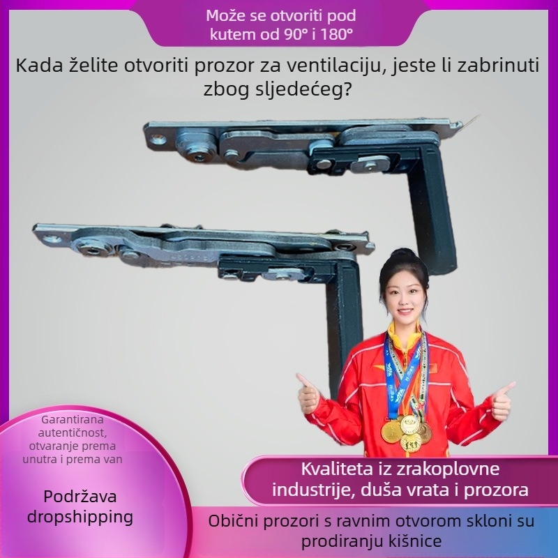 Skrivena šarka za prozor za unutarnje otvaranje, tip 60, cinkova legura, debljina 3,5 mm, JS-JL208, elektroplatiranje, 90°/180°
