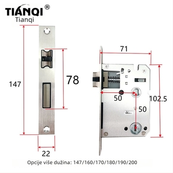 Korpus brave za unutarnja drvena vrata spavaće sobe — kompatibilan s bravom otiska prsta, tiha zamjena čelične prednje ploče, model 5050, nehrđajući čelik i cinkova legura, 0,5 kg