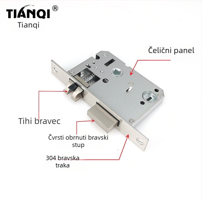 Korpus brave za unutarnja drvena vrata spavaće sobe — kompatibilan s bravom otiska prsta, tiha zamjena čelične prednje ploče, model 5050, nehrđajući čelik i cinkova legura, 0,5 kg