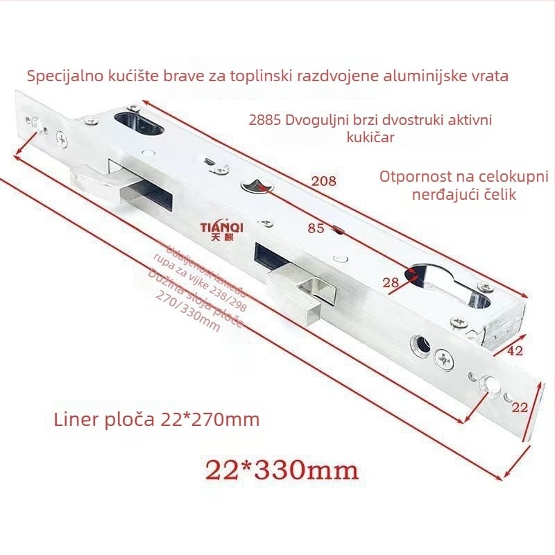 Korpus brave za klizna vrata, 85. serija, dvostruki kuka, model: 85 dvostruki kuka, nehrđajući čelik, težina 0,6 kg, moderan minimalistički stil