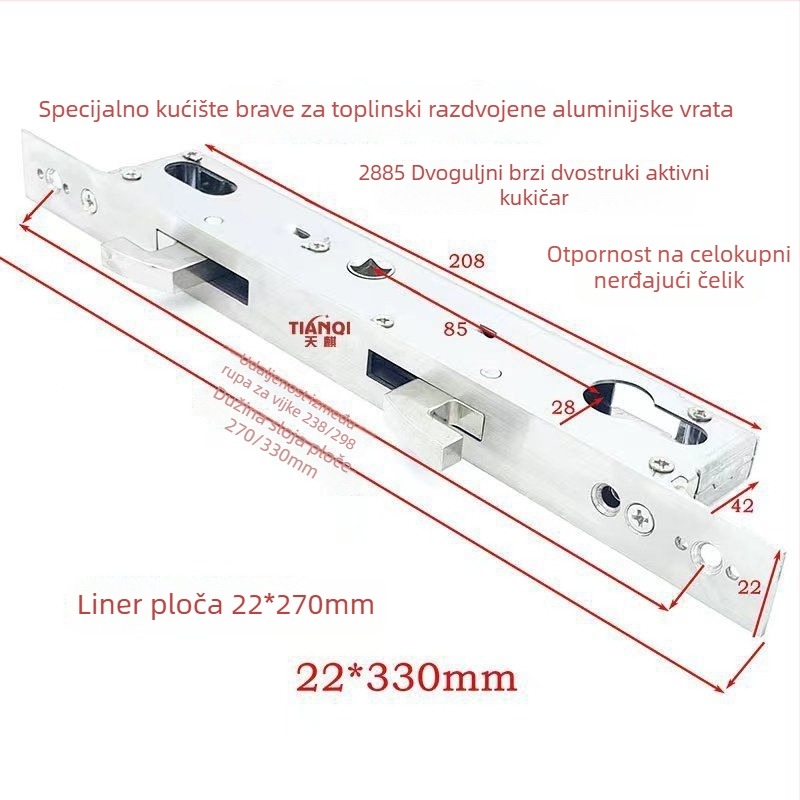 Korpus brave za klizna vrata, 85. serija, dvostruki kuka, model: 85 dvostruki kuka, nehrđajući čelik, težina 0,6 kg, moderan minimalistički stil