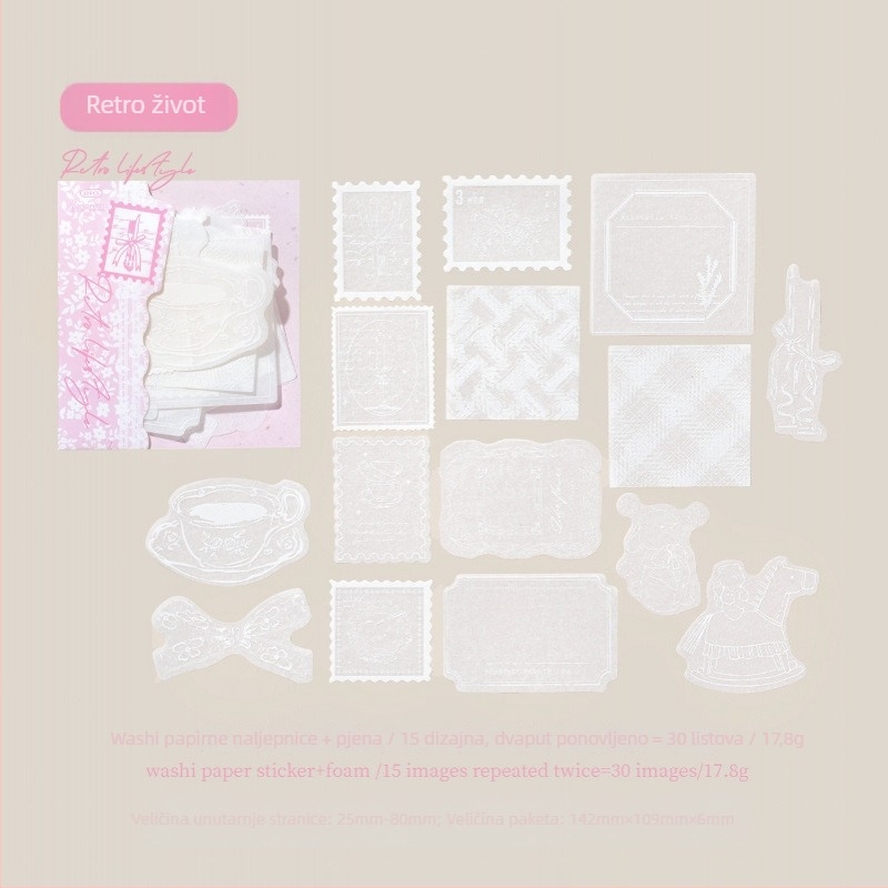 Washi 3D pjenaste naljepnice za dnevnik - Mr.paper serija, ovlaštena privatna marka (Debljina: 1; Sustav ljepila: 1; Površinski materijali: 1; Opseg primjene: 1)