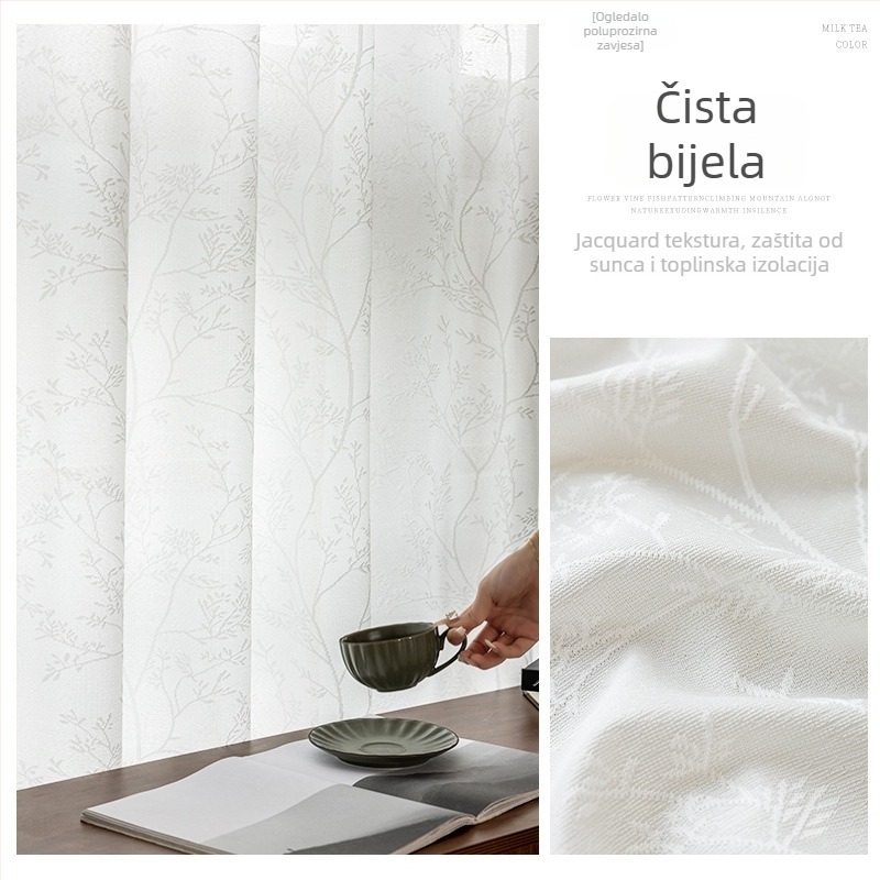 XXC Poliester Jacquard gazu zavjesa – prozirna i neprozirna – za dnevni boravak, ured, restoran, ulaz – svježi stil