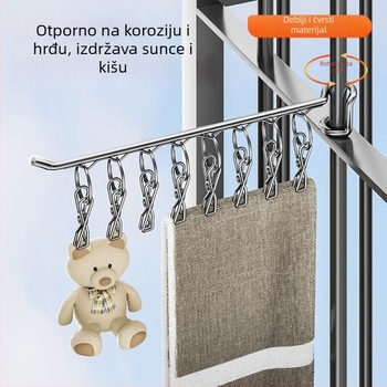 Stalak za sušenje od nehrđajućeg čelika, prijenosni, s jednim štapom i višestrukim klipsama za čarape i donje rublje