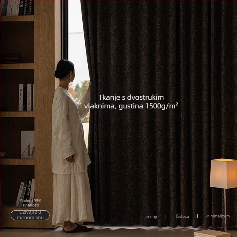 Dvostruka jacquard zavjesa za prozor, poliester, francuski stil, potpuno zatamnjenje 90–100%, model Black Truffle