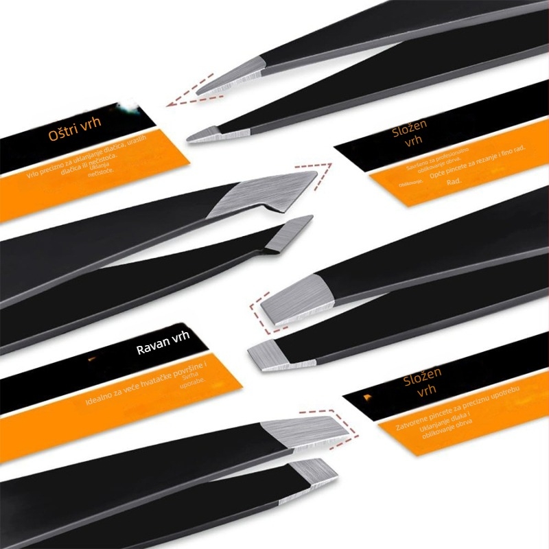 Set alata za obrve od nehrđajućeg čelika: trimer za obrve, pinceta za obrve i kliješta za uklanjanje dlačica s obrva; šifra proizvoda P7Pcs; podrijetlo Yangjiang.