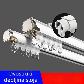 Sustav vodilica za zavjese od aluminijske legure, jednostruka i dvostruka tračnica, bočno gornja montaža kukice, moderan minimalistički stil, prilagodljivo