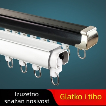 Sustav vodilica za zavjese od aluminijske legure, jednostruka i dvostruka tračnica, bočno gornja montaža kukice, moderan minimalistički stil, prilagodljivo