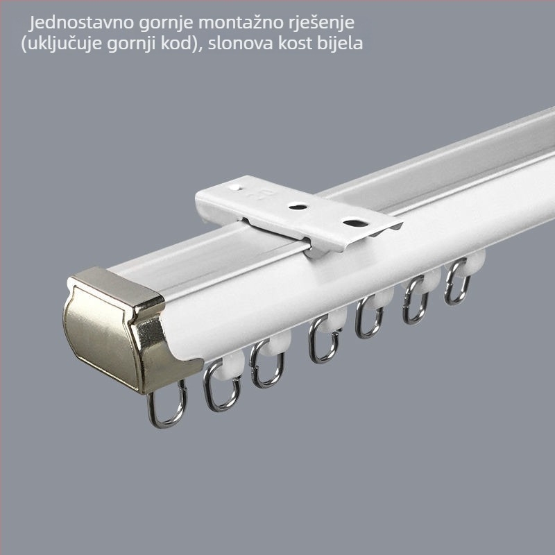 Sustav vodilica za zavjese od aluminijske legure, jednostruka i dvostruka tračnica, bočno gornja montaža kukice, moderan minimalistički stil, prilagodljivo