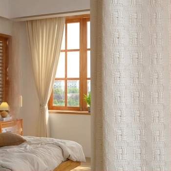 Japanski stil zavjesa od poliester-lin materijala, warp knitting, mrežasti uzorak, pogodna za dnevnu sobu, spavaću sobu i balkon