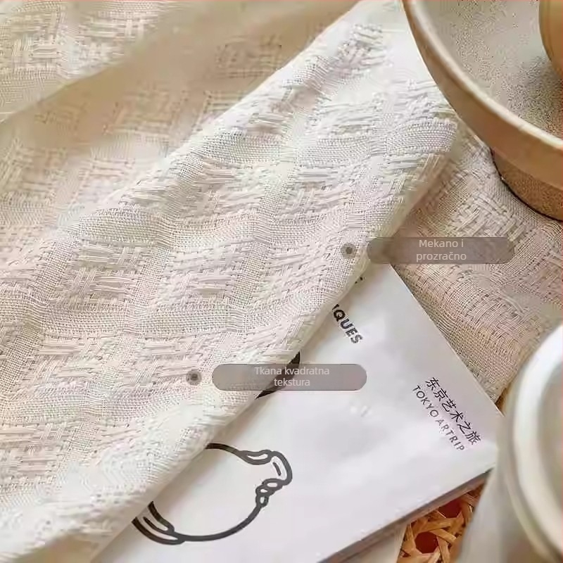 Japanski stil zavjesa od poliester-lin materijala, warp knitting, mrežasti uzorak, pogodna za dnevnu sobu, spavaću sobu i balkon