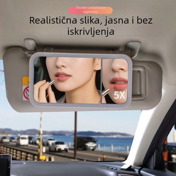 Automobilski LED ogledalo za šminkanje, 5x povećalo, dodirno upravljanje, HD osvjetljenje, ABS okvir, staklena leća