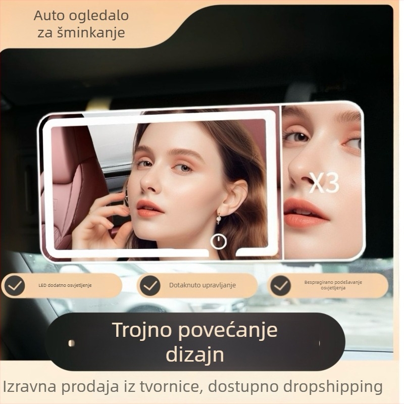 Auto make-up ogledalo, ABS okvir, srebrno ogledalo, moguć ispis logotipa, za korištenje u automobilu