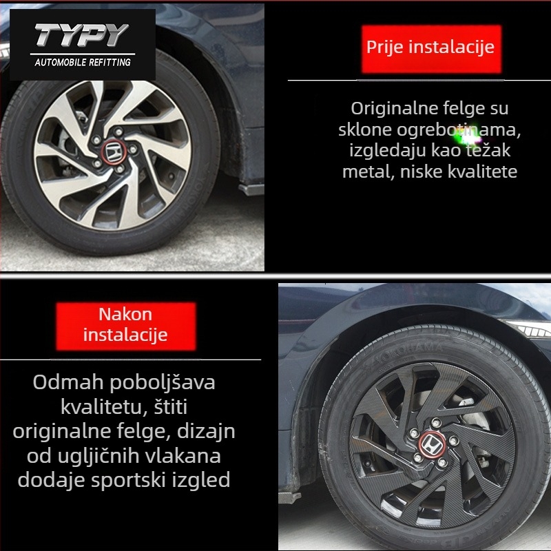 Honda Civic karbonski uzorak zaštita felge - TYPY, imitacija karbonskih vlakana, prilagodljivo