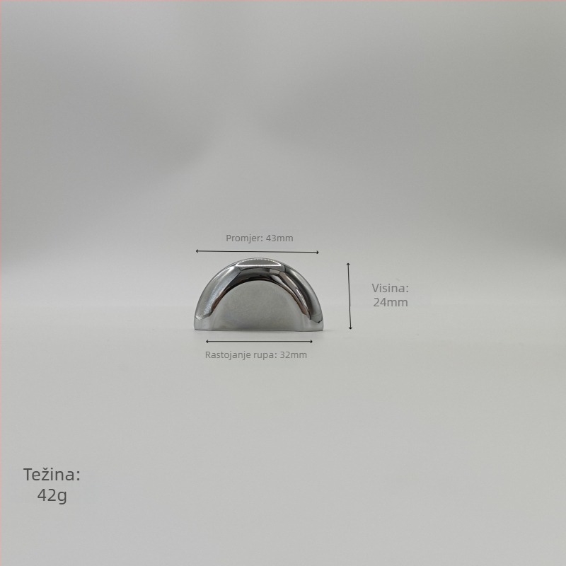 Rukohvat ladice i vrata ormarića – svijetao luksuzni stil, cinkova legura, lijevanje u kalupu, oblik polumjeseca, plošno ugradnja