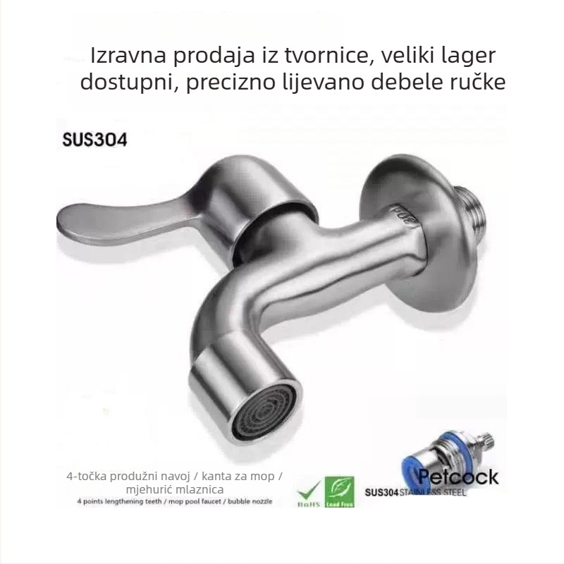 Slavina za perilicu rublja od SUS304 nehrđajućeg čelika, brušena površina, brzi otvaranje, keramički diskasti jezgreni ventil, model A002