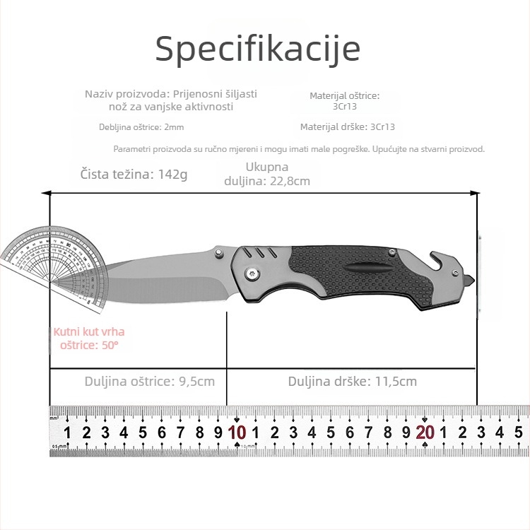 Sklopivi nož od nehrđajućeg čelika za kampiranje i samoodbranu, brzo otvaranje, oštrica 9.5 cm, taktički vanjski nož