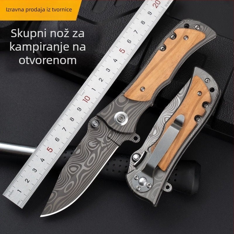 Sklopivi nož s damask uzorkom, brzo otvaranje, višestruka namjena za kampiranje i preživljavanje