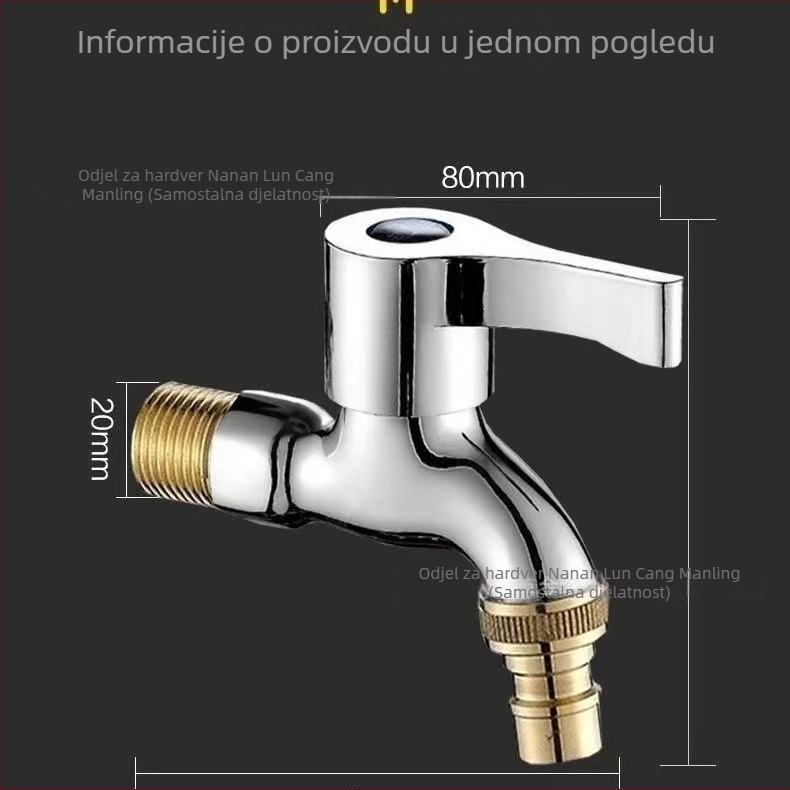 Kran za perilicu rublja – hladna voda, zidni montaža, promjer sjedalice ventila 20 mm, raspon temperatura 0–90°C, tlak 0,8 MPa, model XY8933
