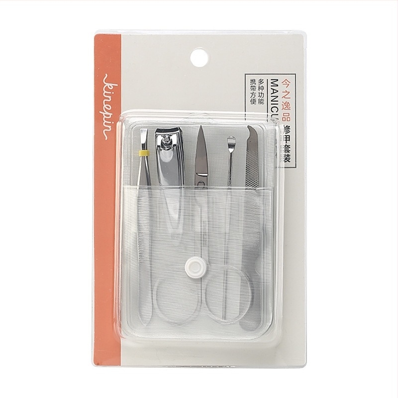 KINEPIN 5-dijelni prijenosni set za njegu obrva od nehrđajućeg čelika: štipaljka za obrve, kliješta za nokte, kozmetičke škare, ušni štapić, pilnik za nokte – prijenosni