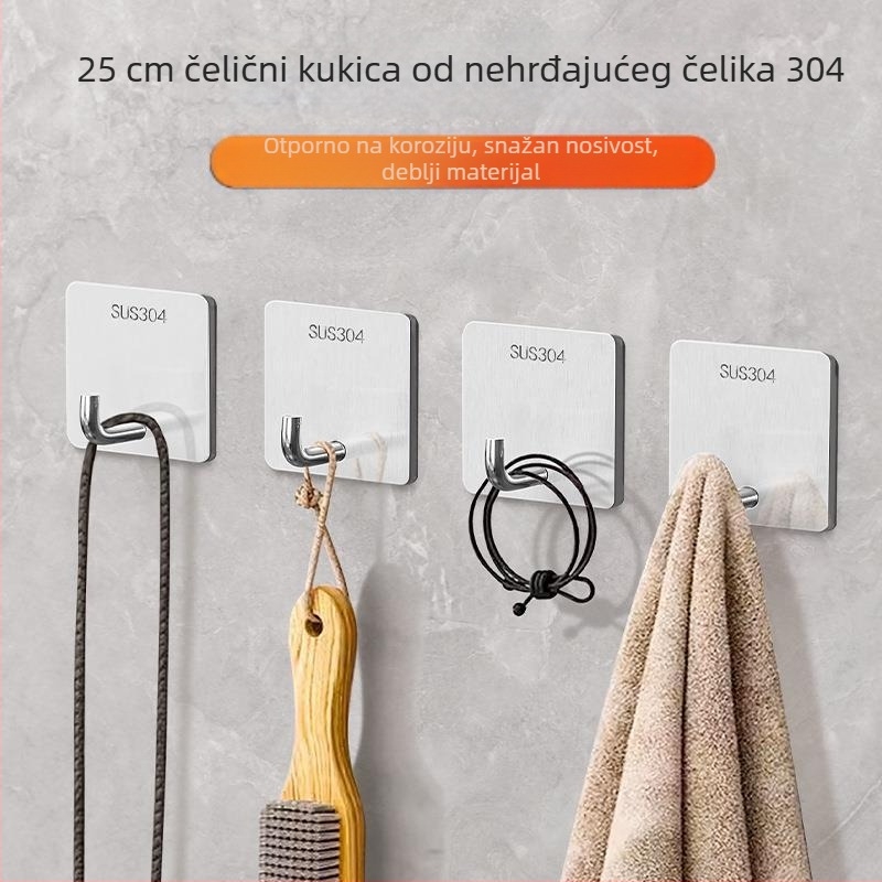 Nehrđajući čelični zidni kuk s ljepilom, za kuhinju i kupaonicu, jednokukna metalna kukica, nosivost 1-3 kg, moderni minimalistički stil