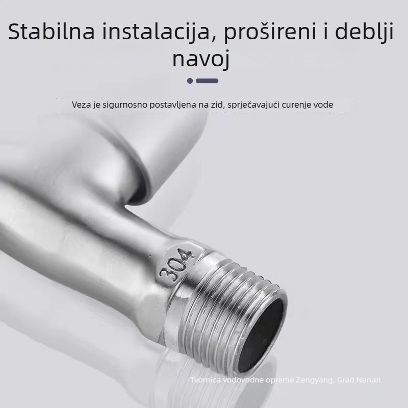 Kran za perilicu rublja — 304 nehrđajući čelik, brzo otvaranje, zidna ugradnja, keramički disk ventila, četiri ulaza/izlaza