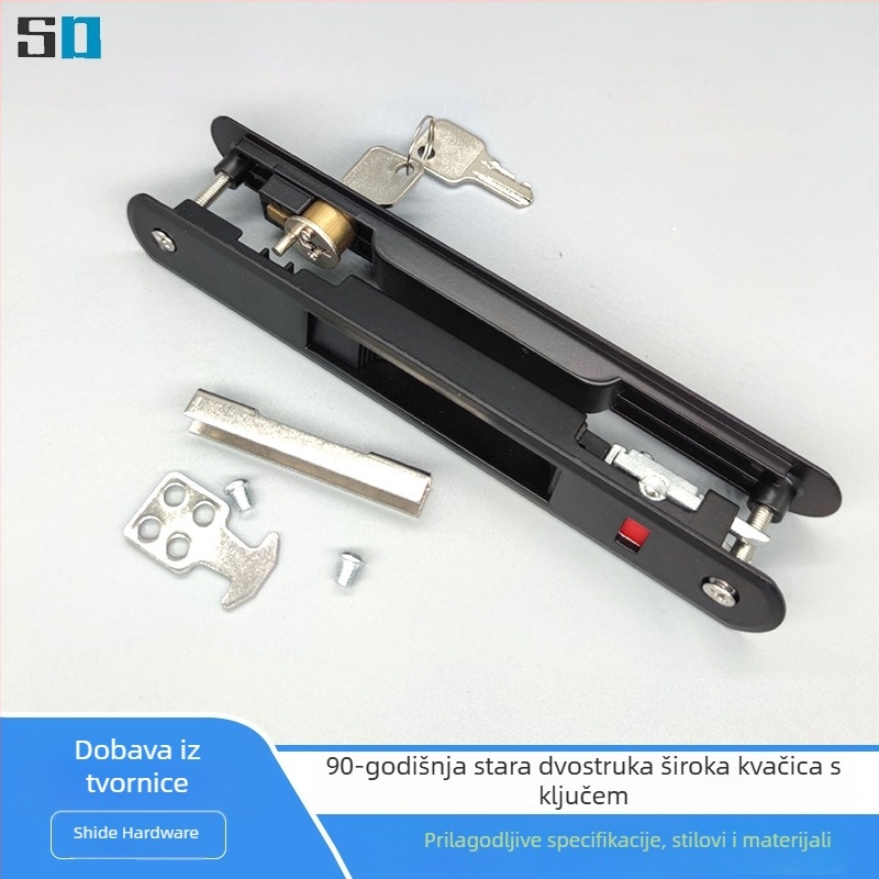 Shide Dvostrani Hook Lock - aluminijska legura, zaključavanje s ključem i bakrenim jezgrom, za klizna vrata i prozore