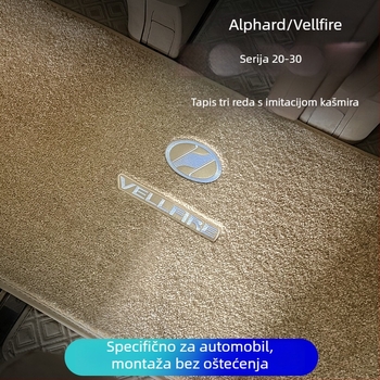 Set prostirki za tri reda za Toyota Alphard 20 seriju i Vellfire 30 seriju, imitacija kašmira, debljina 12 mm, prilagodljiva izrada, s logom