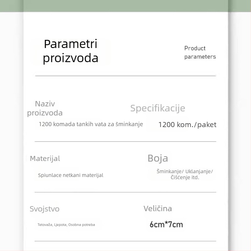 Pamukani diskovi za uklanjanje šminke, jednostran, tanki, bez vlakana, 100 g