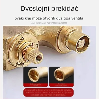 Jezgro ventila vanjske slavine - bakar, dvostruki ključ, četverokutni osovinski, model 666, 360° okret, moderni minimalistički dizajn