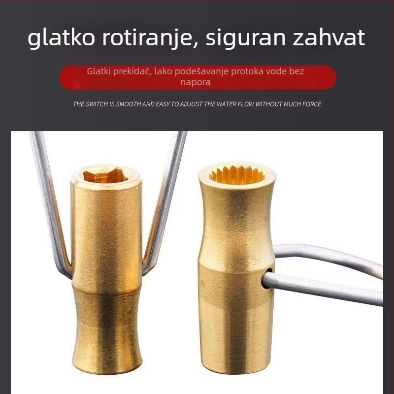 Jezgro ventila vanjske slavine - bakar, dvostruki ključ, četverokutni osovinski, model 666, 360° okret, moderni minimalistički dizajn