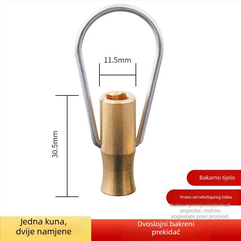 Jezgro ventila vanjske slavine - bakar, dvostruki ključ, četverokutni osovinski, model 666, 360° okret, moderni minimalistički dizajn