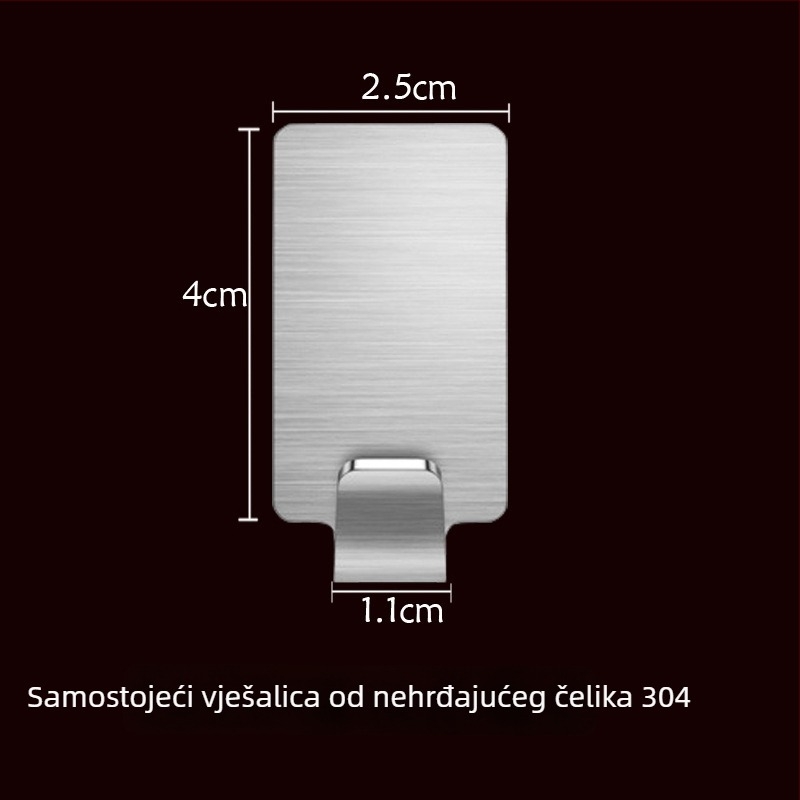 Ljepljiva kuka od nehrđajućeg čelika, zidna, jednokuka, nosivost 0–1 kg