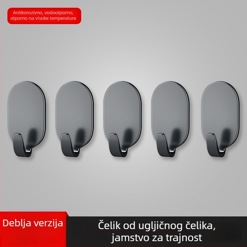 Ljepljivi kuka bez bušenja, zidni, nosivost 3 kg, set od 5 komada, jednostruki metalni kuk