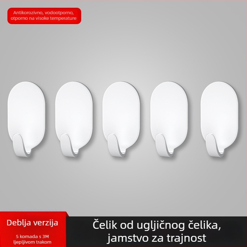 Ljepljivi kuka bez bušenja, zidni, nosivost 3 kg, set od 5 komada, jednostruki metalni kuk